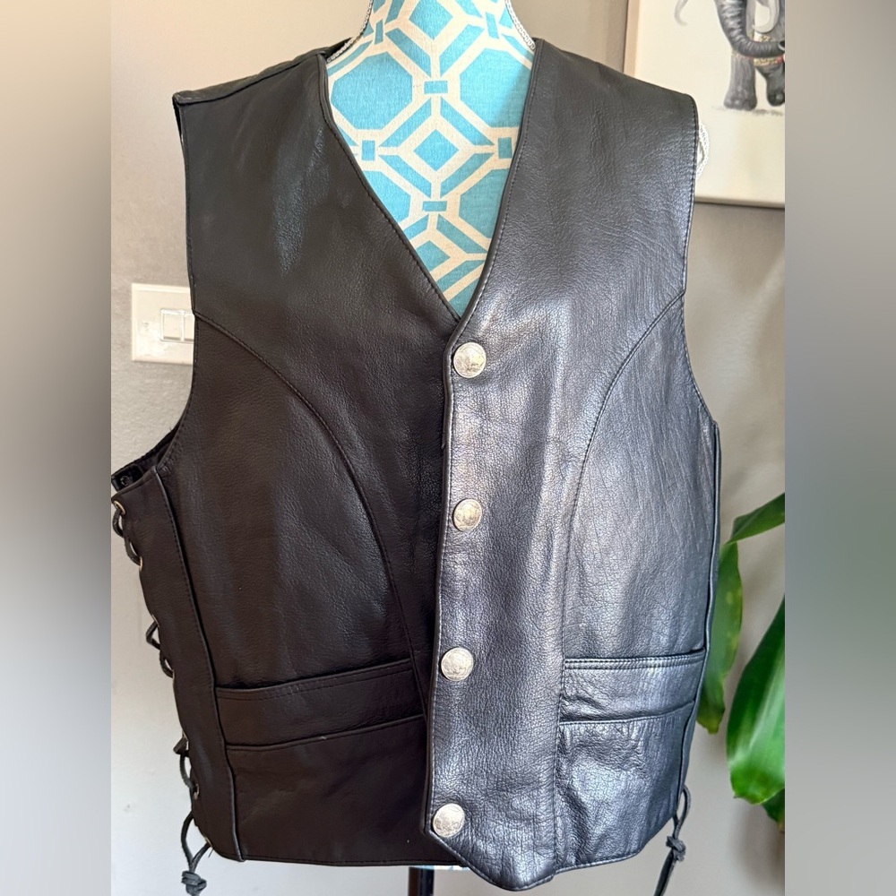 Motorcycle Vest Black Jack Leather USA  Size 48